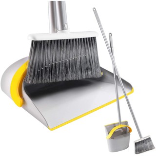 Broom and Dustpan Set, Super Long Handle Lobby Broom, Self-Cleaning with Dust Pan Teeth