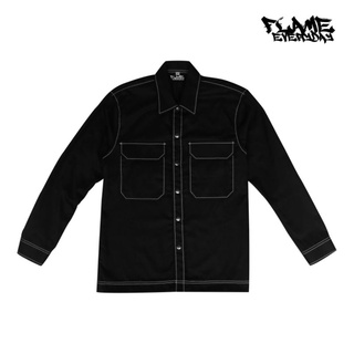 Oversize Flame Everyday Black White Sticth Jacket