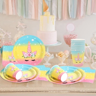 Happy Birthday theme Party Supplies unicorn Disposable Paper Plates Cup napkin Party Supplies Party Decoration Set (6)