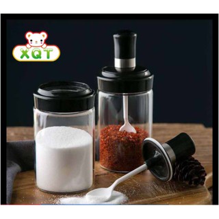 ray_market Condiment Container Seasoning Box Spice Jars Salt Sugar Glass Condiment/with spoon