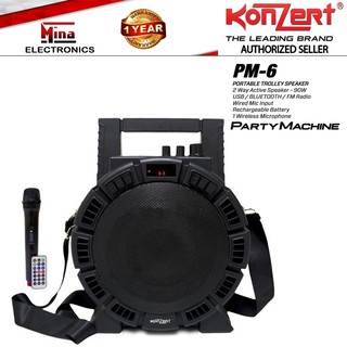 Konzert PM-6 Portable Trolley Speaker w/ Bluetooth, USB, FM Radio, 1 Wireless Microphone