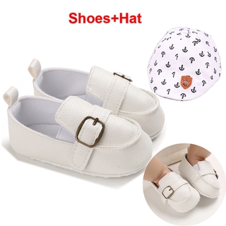 OOTD 2pcs set newborn Baby Shoes Boy Newborn Soft Soles Canvas Crib Soft + Baby Hat Beret Boy Travel Cap Kids