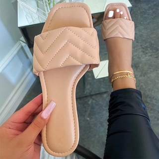 2021 Newest High Quality Women Slides Square Toe Flat Slippers Summer Outdoor Beach NonSlip Casual Sandals Female Shoes--&&