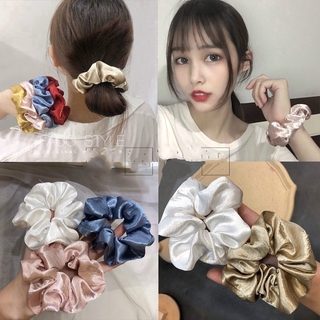 Ins Satin Silk Fashion Scrunchies,Sweet Solid Color Elastic Hair Bands,Hair Ties Ropes For Women Girls