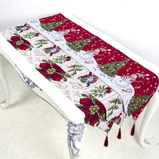 【Loveinhouse】Christmas Table Runner With Tassels Pendant Festive Holiday Dinning Table Decorations