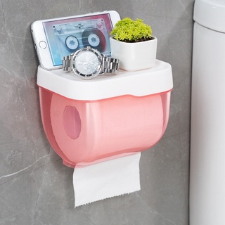 Wall-mount Bathroom Tissue Box Punch Free Self-adhesive 2-in-1 Phone Holder
