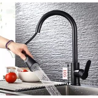 Universal 304 Stainless Steel Hot and Cold Black Pull Out Faucet with Sprayer Kitchen Sink Faucet