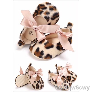Spot goods ✘✒✕Baby Cute Leopard Animal Ribbon Newborn Girl Shoes