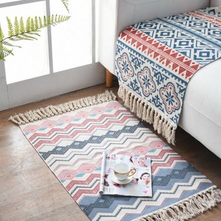 Puppyandkitty 60 * 90CM Floor Mat Cotton Thread Woven Ethnic Style Floor Mat Tassel Floor Mat