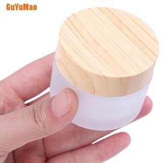 [GUYUjh] 5g 10g 15g 30g 50g Frosted Glass Cream Jar Wooden Make-Up Skin Care Container VJJ (6)