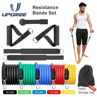 Upgree Stackable Resistance Bands set, Unisex Elastic Fitness Workout Exercise Bands Indoor Sport Fitness Equipment for Muscle Building, Physical Therapy, Yoga and Pilates with Door Anchor, 2 Foam Handles, Ankle Straps