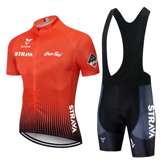 New 2021 Orange STRAVA Cycling Team Jersey 9D Bike Shorts Set Quick Dry Mens Bicycle Clothes Team Pro BIKE Maillot Culotte