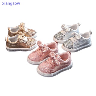 Spring and autumn children s sequined shoes bowknot girls sequined casual shoes solid color Korean baby shoes tide boy soft sole shoes