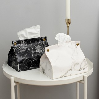 Marble Pattern Tissue Box Pu Leather Home Car Napkin Paper Container Paper Towel