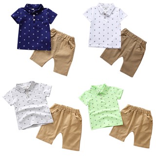 Baby Boys Anchor Pattern Button Down Tops+Shorts (1)