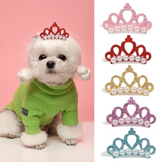 [ Cute Pet Cat Puppy Dog Pearl Crown Hairpin for Wedding Birthday Party Photography Decoration ] dpH