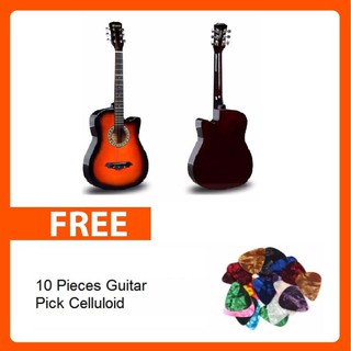 Mavies 38 Inch Acoustic Guitar Orange Free 2 pcs Pick Celluloid With Free Strap,