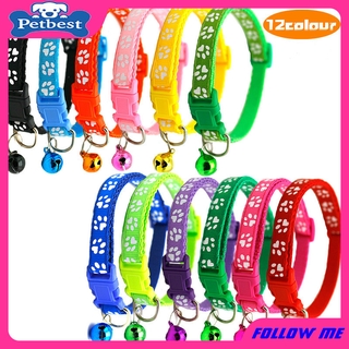 ★〓PetBest〓★12--Pet Footprint Safety Buckle Collar with Bell Safety Buckle Neck for Puppy Dog Cat Accesories Adjust 19-32CM