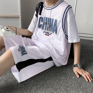 ♛▣❆Men s casual suit summer short-sleeved shorts new basketball uniform sports two-piece suit fashio