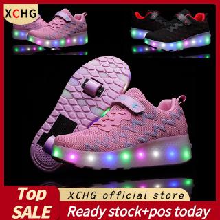 XCHG Ready Stock Size 27-43 Kids Led Light Shoes Children Roller Skates Boy And Girls Sneakers