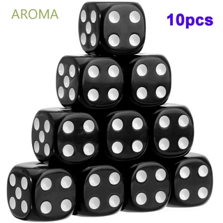 AROMA 10pcs Gaming Stimulating Round Corner Dice 16mm Bar Amusing Rolling Six Sided Black Playing Cube/Multicolor