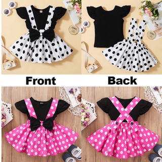 Baby Girl Dress Minnie Mouse Dress for Baby Girl Clothes 2Pcs Set Toddler Baby Shirt Top and Polka Dot Suspender Skirt Pink White (2)