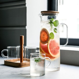 1.7L Glass water Pitcher Teapot With Handle for with Bamboo Lid, Drip-Free Glass Pitcher for Hot/Cold Water, Ice Tea and Juice Beverage (6)