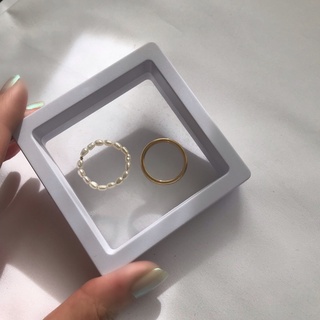 2 Pcs Set Elegant Ring, Freshwater Pearl Ring & Dainty Gold Stainless Ring