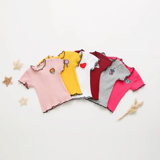 Kids Girl Short Sleeve Casual Candy Color Embroidered T-shirt