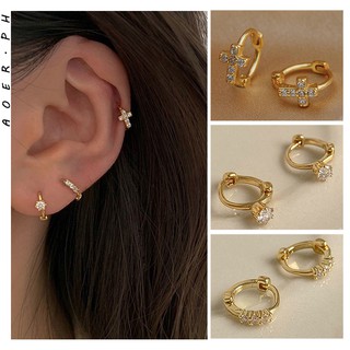 [AOER] 24K Gold Plated Mini Zircon Hoop Earrings Cubic Zirconia Cartilage Earring Small Huggie Piercing Earings For Women