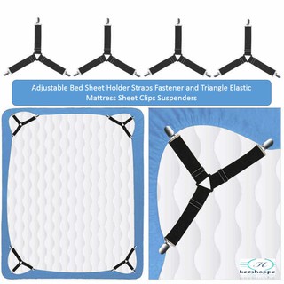 Adjustable Bed Sheet Holder Straps Fastener and Triangle Elastic Mattress Sheet Clips Suspenders