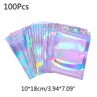 【Reliable quality】100pcs Translucent Zip Lock Bags Holographic Storage Bag Xmas Gift Packaging WCHP