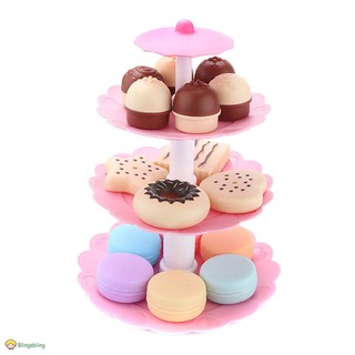 17pcs/Set Cake Tower Mini Cookie Food Set Plastic Kitchen Toys Kids Pretend Play Birthday Gift (1)