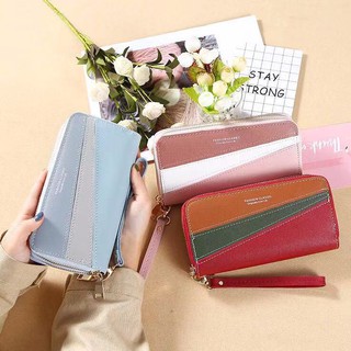 2021 new double zipper wallet ladies long clutch bag Korean version stitching contrast color large c (2)