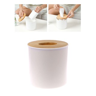 Plastic Round Tissue Box Dispenser Wood Cover Napkins Holder Paper Towel Case