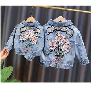 Spring Autumn Kids Denim Jackets for Girls Baby New Flower Embroidery Coats Fashion Children Outwear