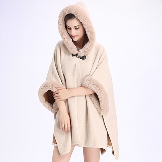 Women's Hooded knitted cardigan cape coat Winter Warm Coat (4)