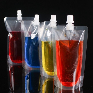【Ready Stock】▲50Pcs Clear self stand spout bag Hand-held Drink spout Pouch drink Bag for Beverage Li