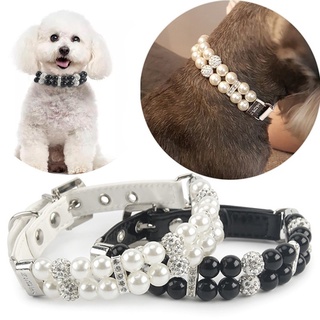 PU Leather Dog Collar Artificial Pearls Pet Collars for Small Dogs Necklace