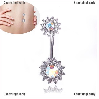 Chantsinghearly Flower Dangle Navel Belly Button Ring Barbell Crystal Piercing Body Jewelry Gift