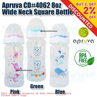 BFCM New Apruva 8oz Wide Neck Square Feeding Bottle for baby CD#4062 BPA Free