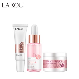 LAIKOU Sakura Skin Care 3 Set Eye Cream Face Cream Sakura Serum Brighten Skin Reduce Eye Bags Natural Skin care