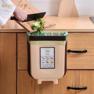 Someday Hanging Trash Can for Kitchen Cabinet Door, Collapsible Trash Bin Small Compact Garbage