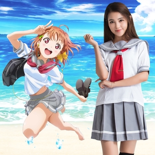 3pc/1set Japanese Anime Love Live Sunshine Cosplay Costume Takami Chika Girls Sailor Uniforms Love Live Aqours School Uniforms