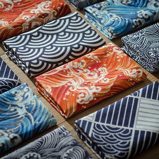 Japanese Wave Pattern Placemat Cotton Linen Napkin Food Background