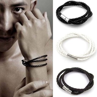 New Men Leather Stainless Steel Magnetic Clasp Braided