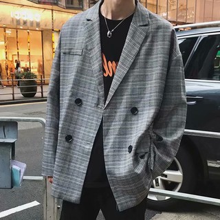【Ready Stock】M-2XL Korean Business Leisure Formal loose fit Checkered Blazers for men (1)