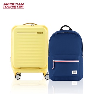 American Tourister Frontec Spinner - Small (54/19) Exp Tsa (Lemonade) + Carter Backpack 1 - Navy