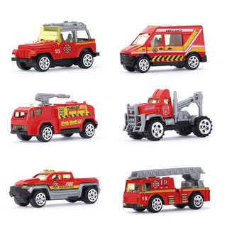 6PCS Mini Diecast Alloy Model Car Fire Engine Boy Toys Fire Truck