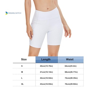 ♞ZM-High Waist Women Running Shorts w/ Pocket Workout Yoga Leggings (White M) (8)